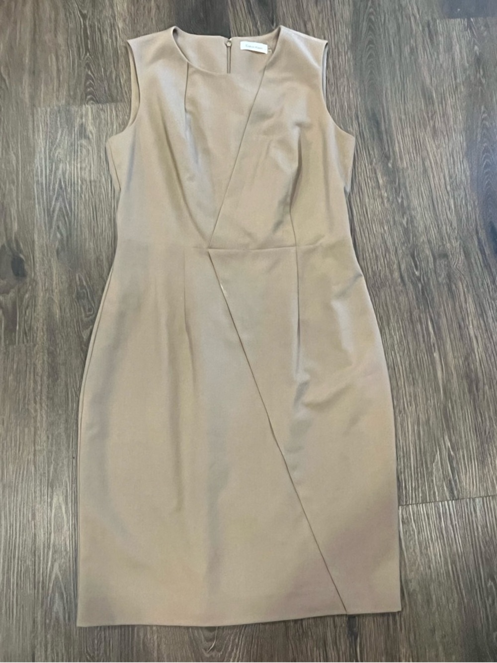 Calvin Klein Sleeveless Taupe Midi Sheath Dress